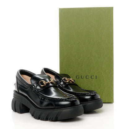 Gucci Magnum Calfskin Nappa Samoa Womens Horsebit Platform Chunky Lug Sole 40mm Loafers 40.5 Black 11 of 11