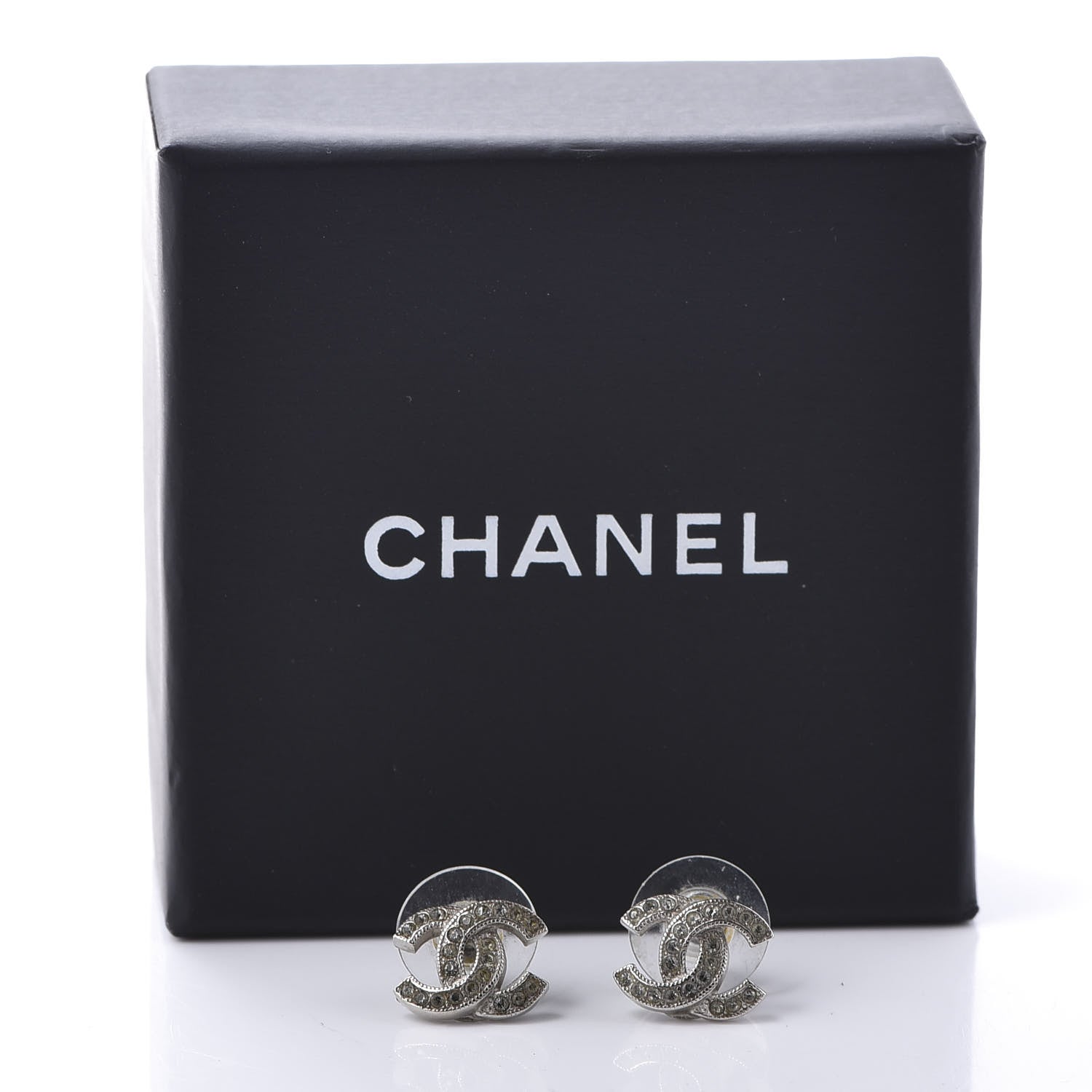 Chanel Crystal CC Earrings Silver 5 of 5