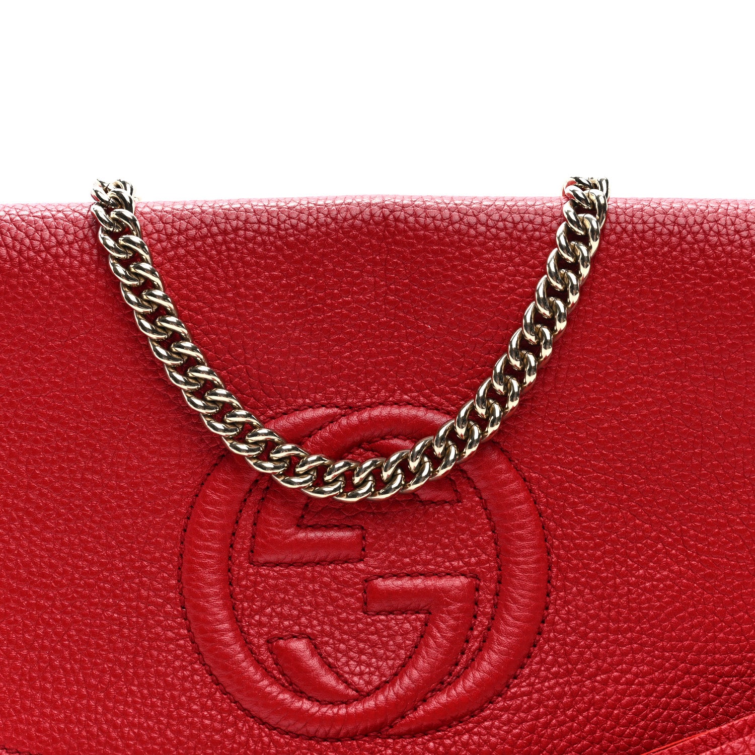 Gucci Pebbled Calfskin Medium Soho Flap Crossbody Vibrant Red 7 of 9