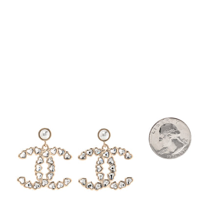 Chanel Pearl Crystal Heart CC Drop Earrings Gold 2 of 5