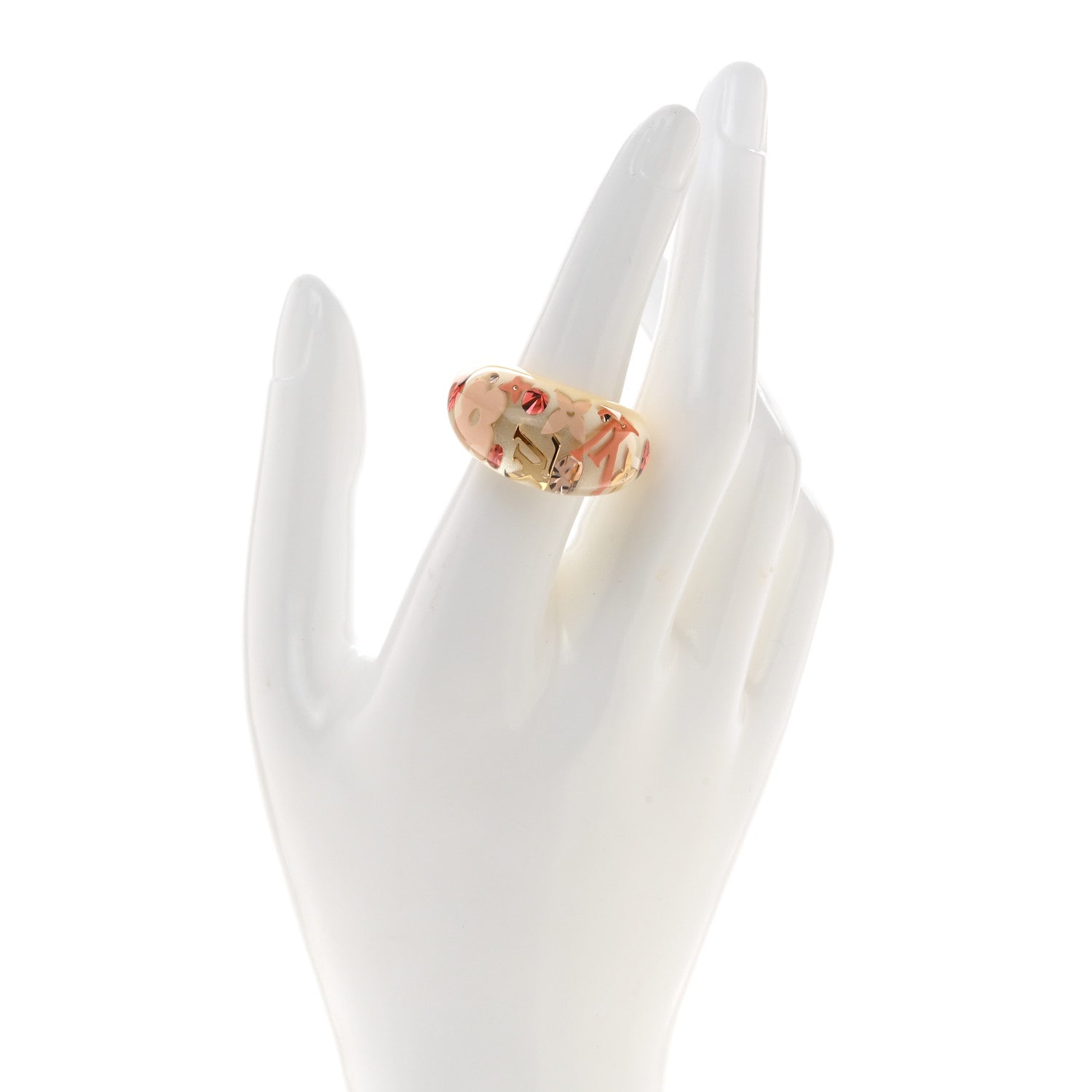 Louis Vuitton Resin Swarovski Crystal Inclusion Ring M White Pink 2 of 6