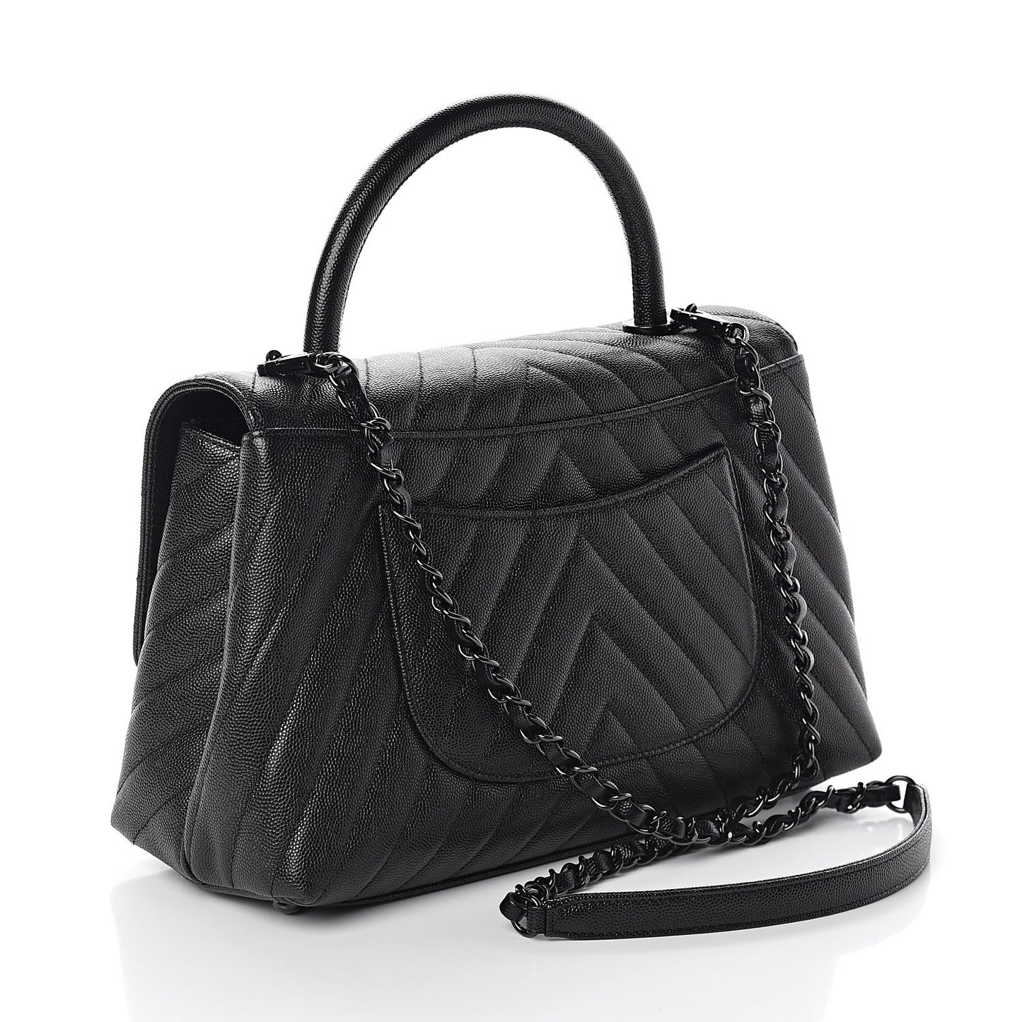 Caviar Chevron Quilted Small Coco Handle Flap So Black