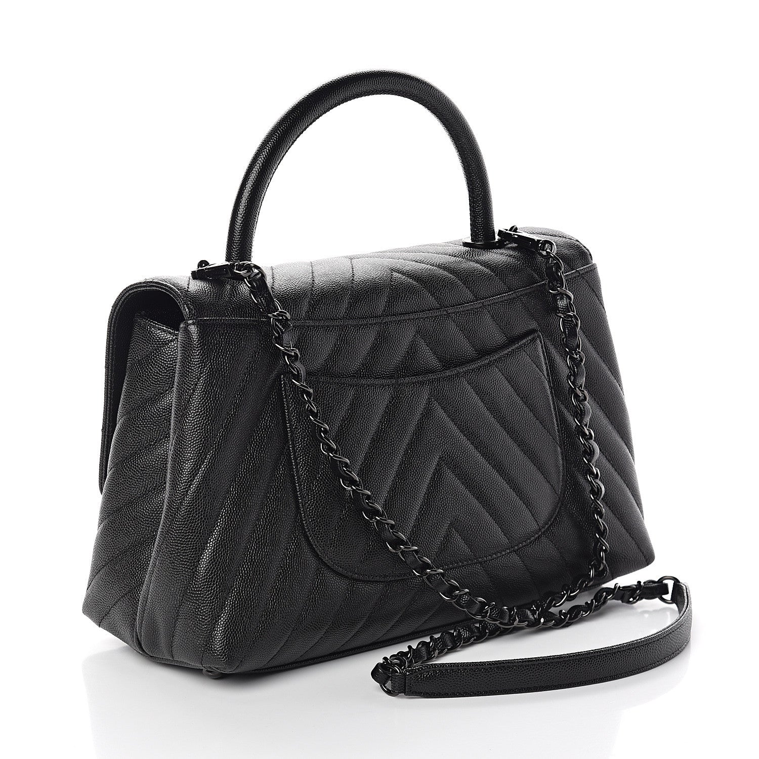 Chanel Caviar Chevron Quilted Small Coco Handle Flap So Black 2 of 9