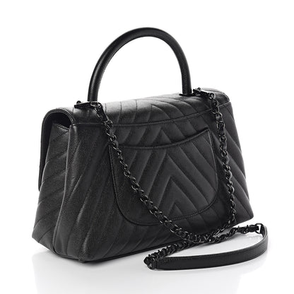 Chanel Caviar Chevron Quilted Small Coco Handle Flap So Black 2 of 9