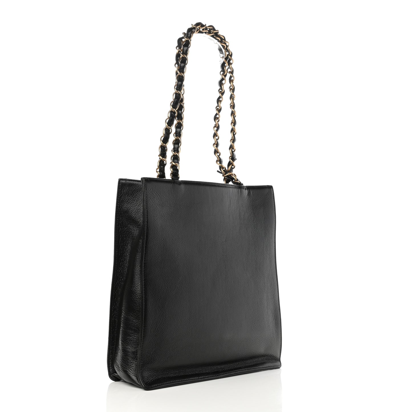 Shiny Aged Calfskin North South Shopping Bag Black