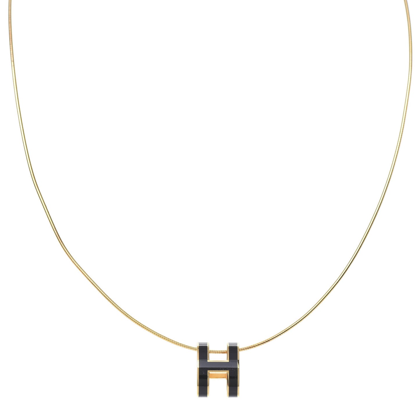 Lacquered Gold Pop H Pendant Necklace Black