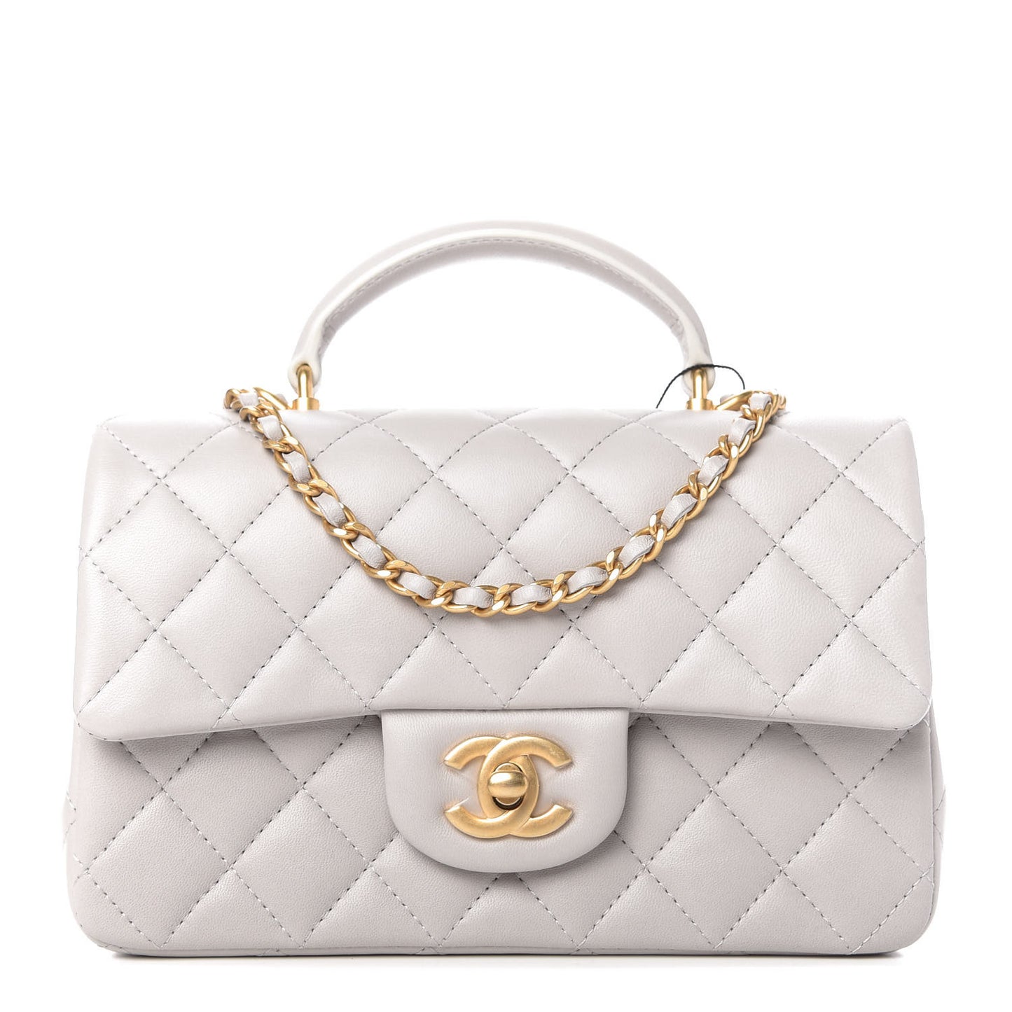 Lambskin Quilted Mini Top Handle Rectangular Flap Grey