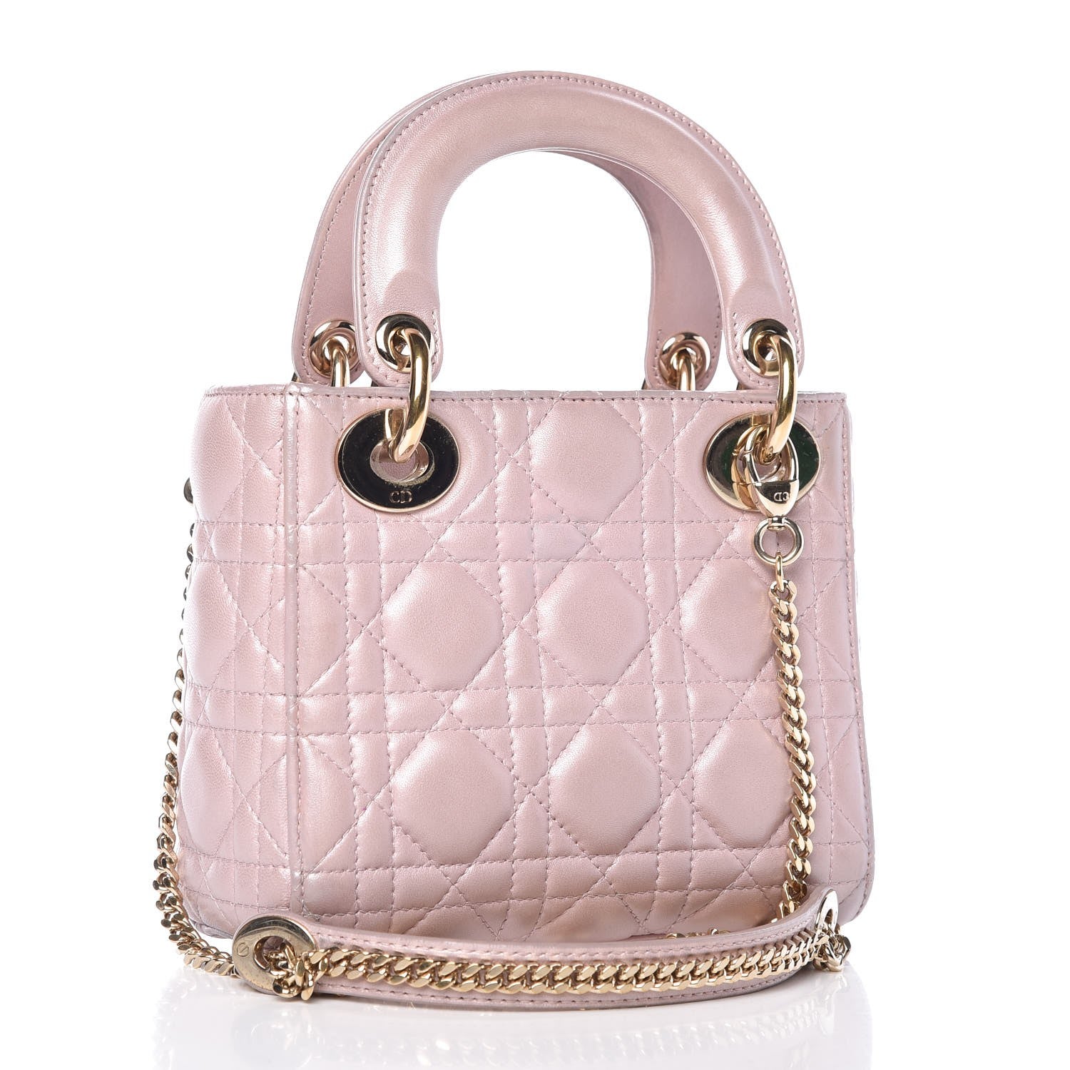 Christian Dior Metallic Calfskin Cannage Mini Lady Dior Pink 3 of 9