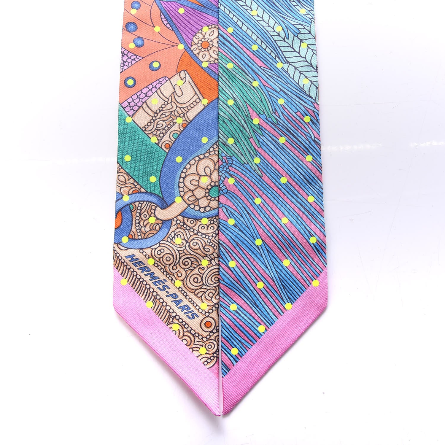 Hermes Silk Selle de Dignitaire Plumetis Twilly Rose Saumon Vert 2 of 4
