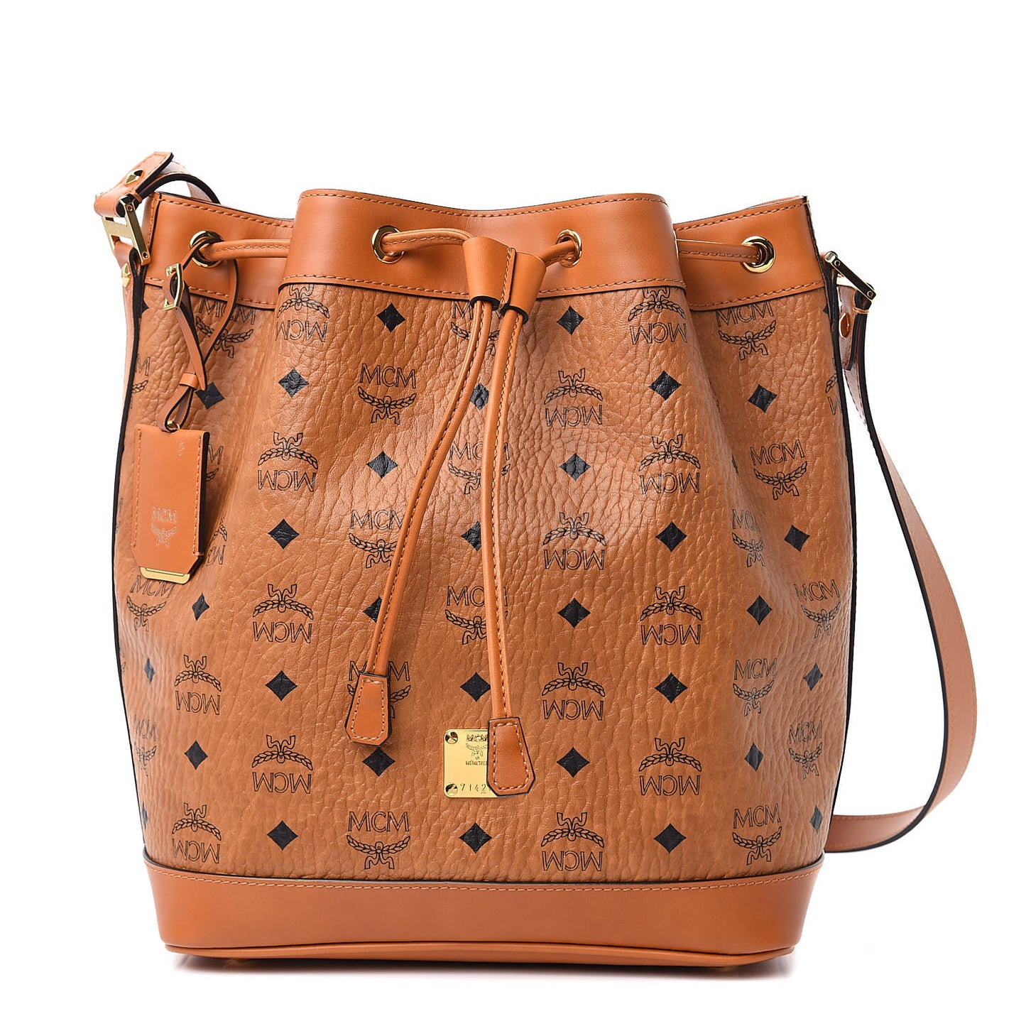 Visetos Small Heritage Drawstring Bucket Bag Cognac