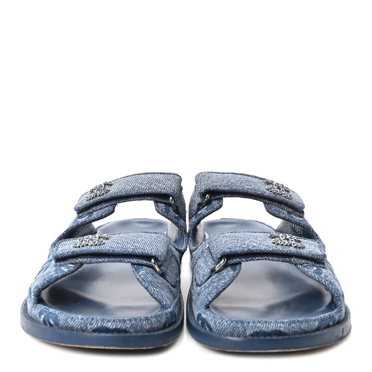 Chanel Denim CC Velcro Dad Chain CC Slide Sandals 39 Blue 3 of 10