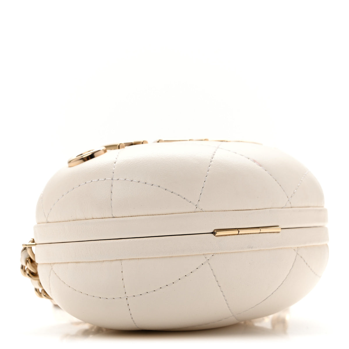Chanel Lambskin Quilted Oval Minaudiere Chain Clutch White 4 of 13