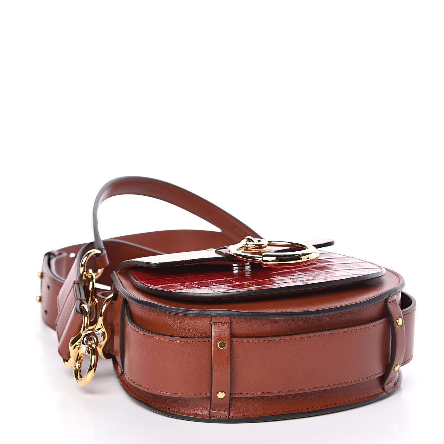 Calfskin Crocodile Embossed Small Tess Bag Pink Red