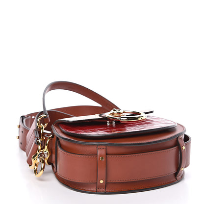 Chloe Calfskin Crocodile Embossed Small Tess Bag Pink Red 4 of 9