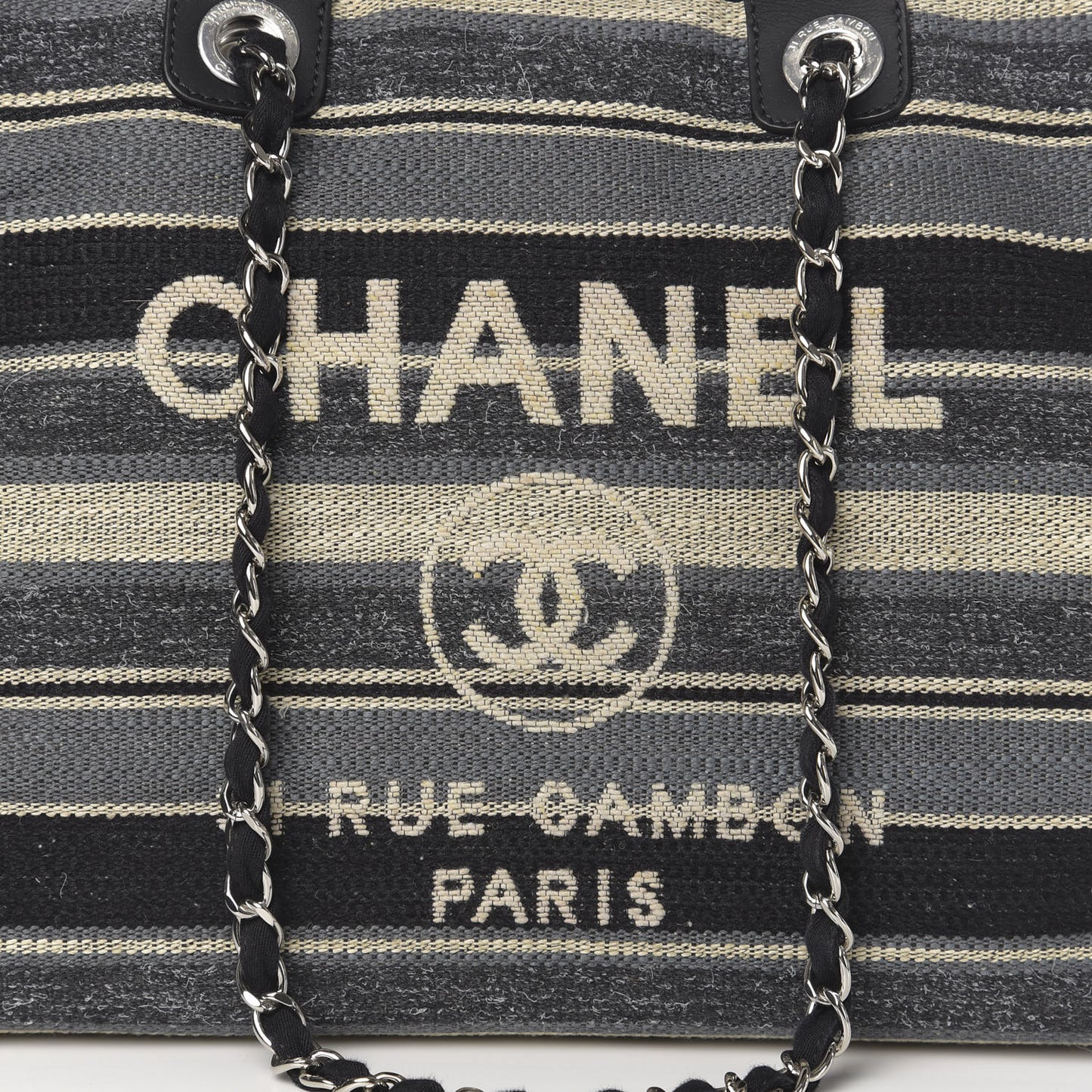 Striped Canvas Medium Deauville Tote Black