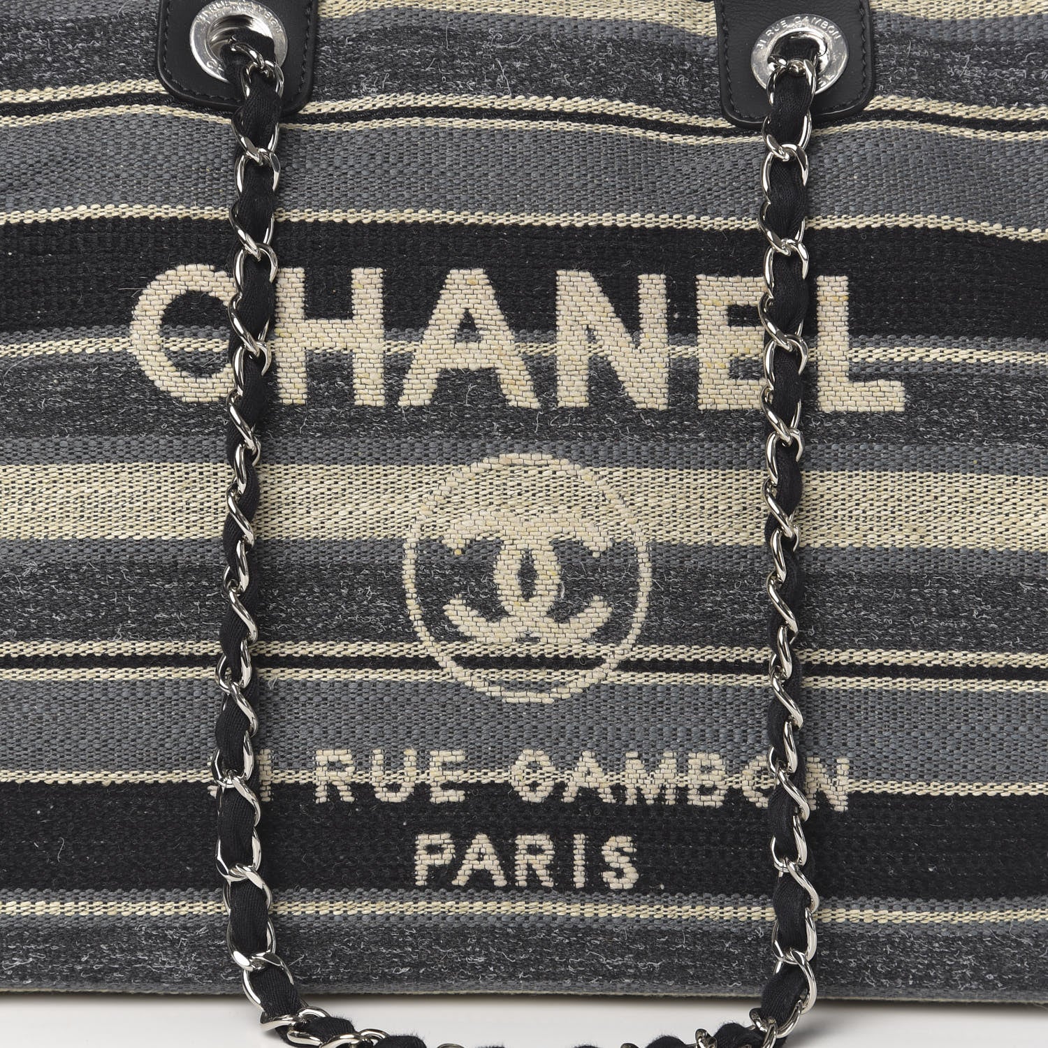 Chanel Striped Canvas Medium Deauville Tote Black 11 of 12
