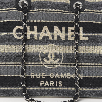 Chanel Striped Canvas Medium Deauville Tote Black 11 of 12