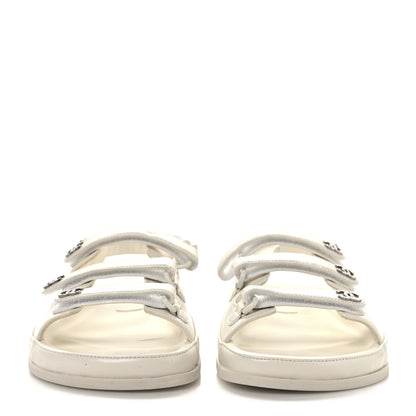 Chanel Lambskin Crystal CC Velcro Dad Sandals 39 White 3 of 9