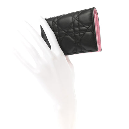 Christian Dior Lambskin Cannage Bi-Color Small Lady Dior Flap Card Holder Black Pink 2 of 9