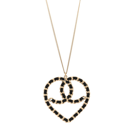 Chanel Satin Metal Chain CC Heart Necklace Black Gold 4 of 6