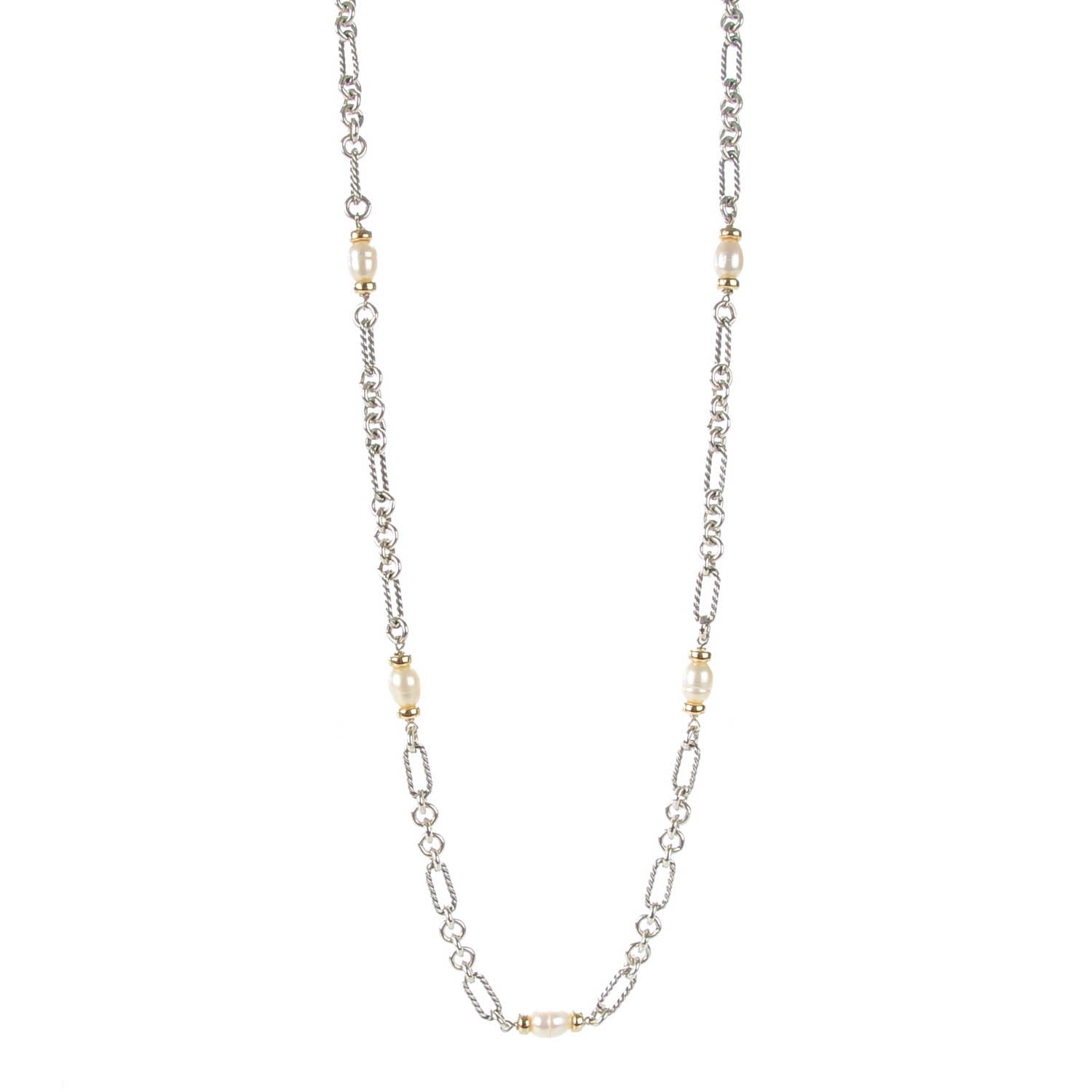 David Yurman Sterling Silver 18K Yellow Gold 9mm Pearl Copella Necklace 1 of 5