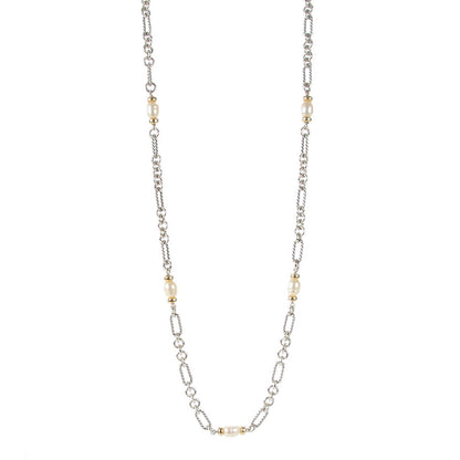 David Yurman Sterling Silver 18K Yellow Gold 9mm Pearl Copella Necklace 1 of 5