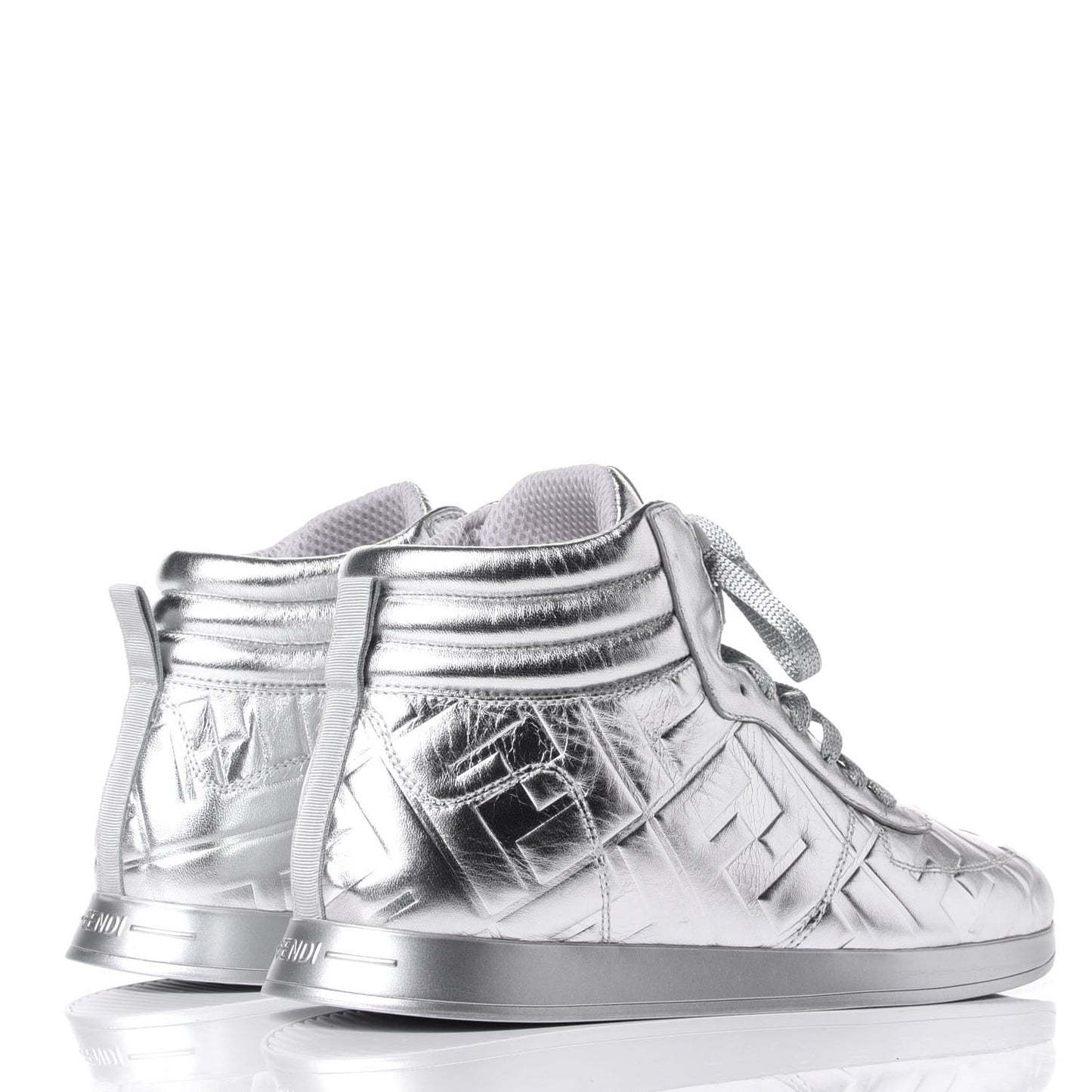 X NICKI MINAJ Metallic Nappa Macro FF Embossed Prints On High Top Sneakers 39 Silver