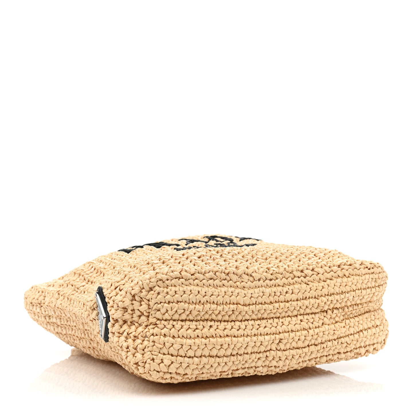 Yarn Raffia Effect Crochet Embroidered Small Logo Tote Naturale
