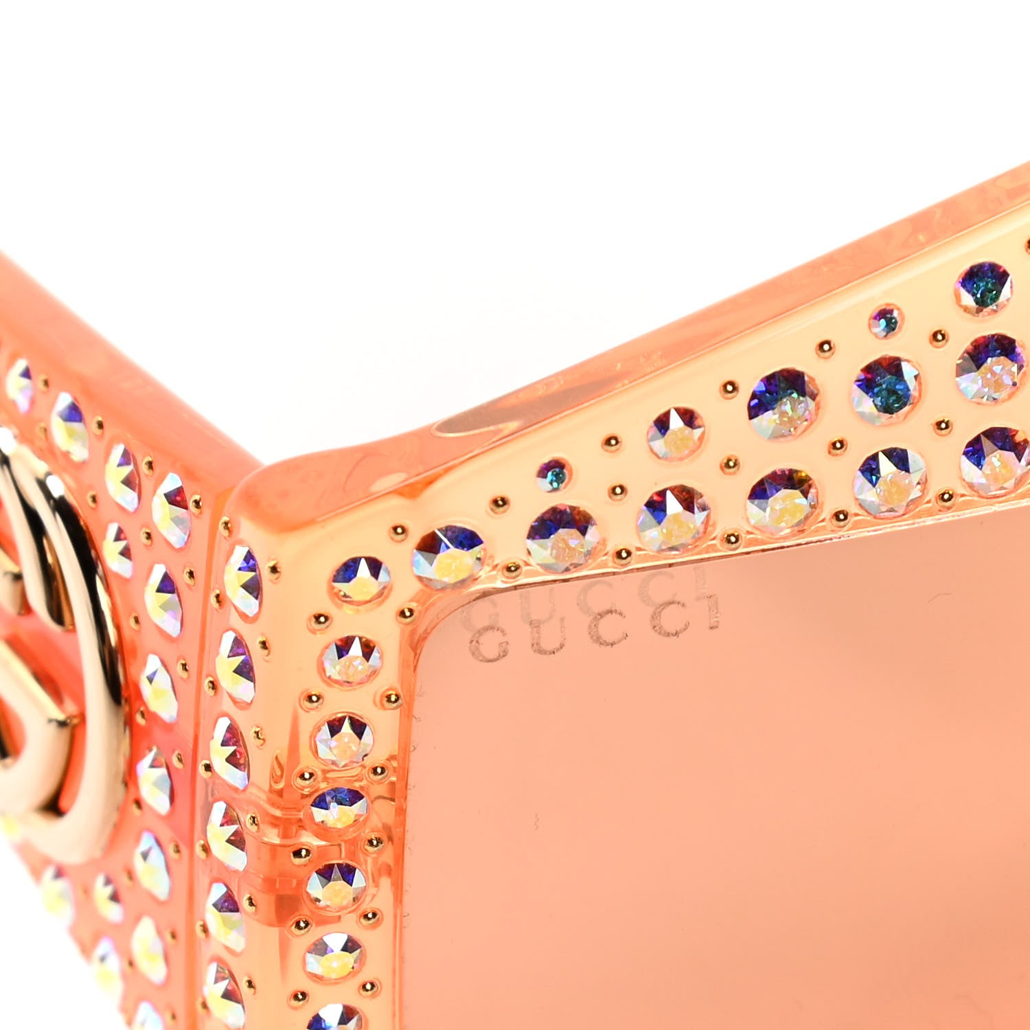 Gucci Crystal Rectangular Frame Sunglasses GG0357S Orange 5 of 5