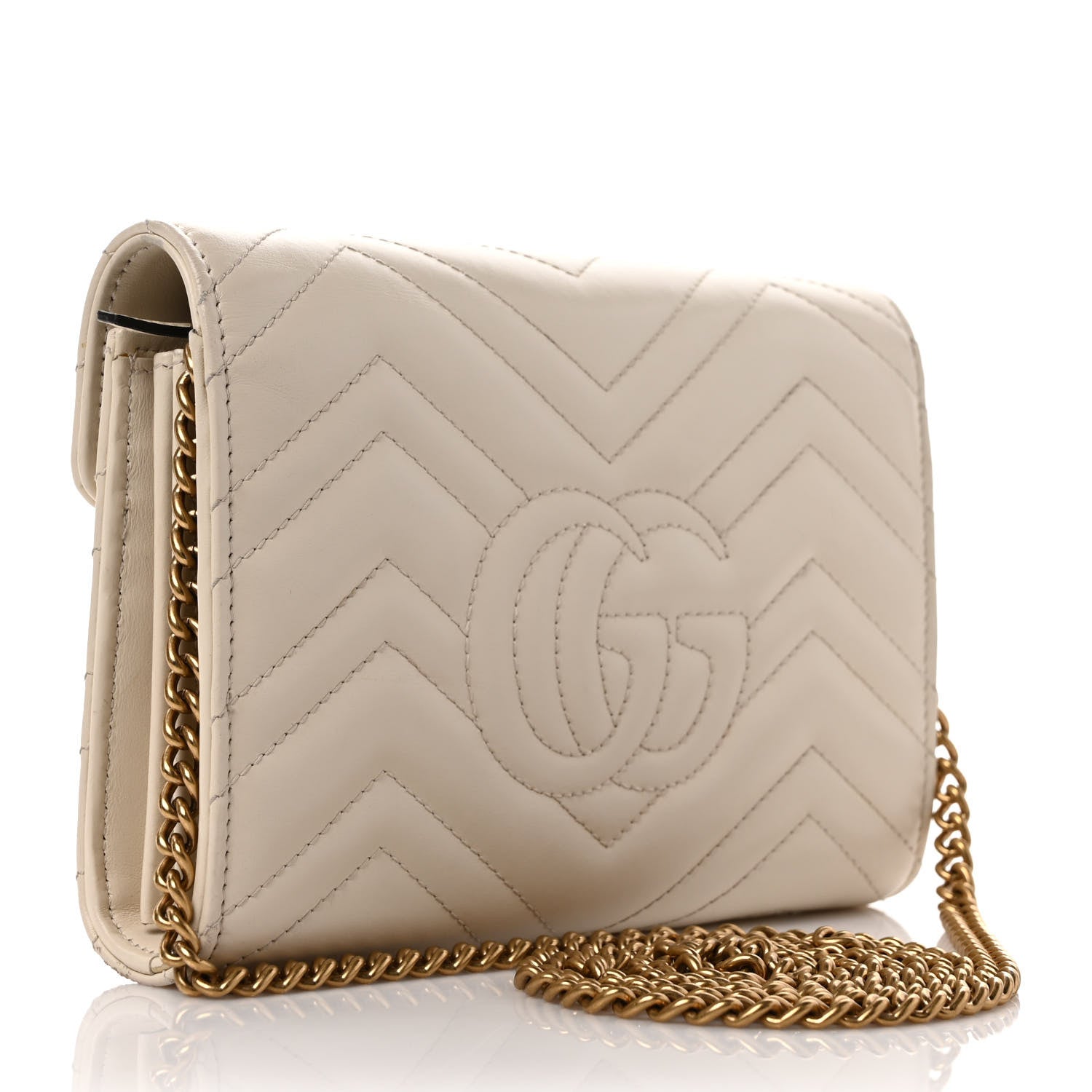 Gucci Calfskin Matelasse GG Marmont Chain Wallet Mystic White 3 of 9