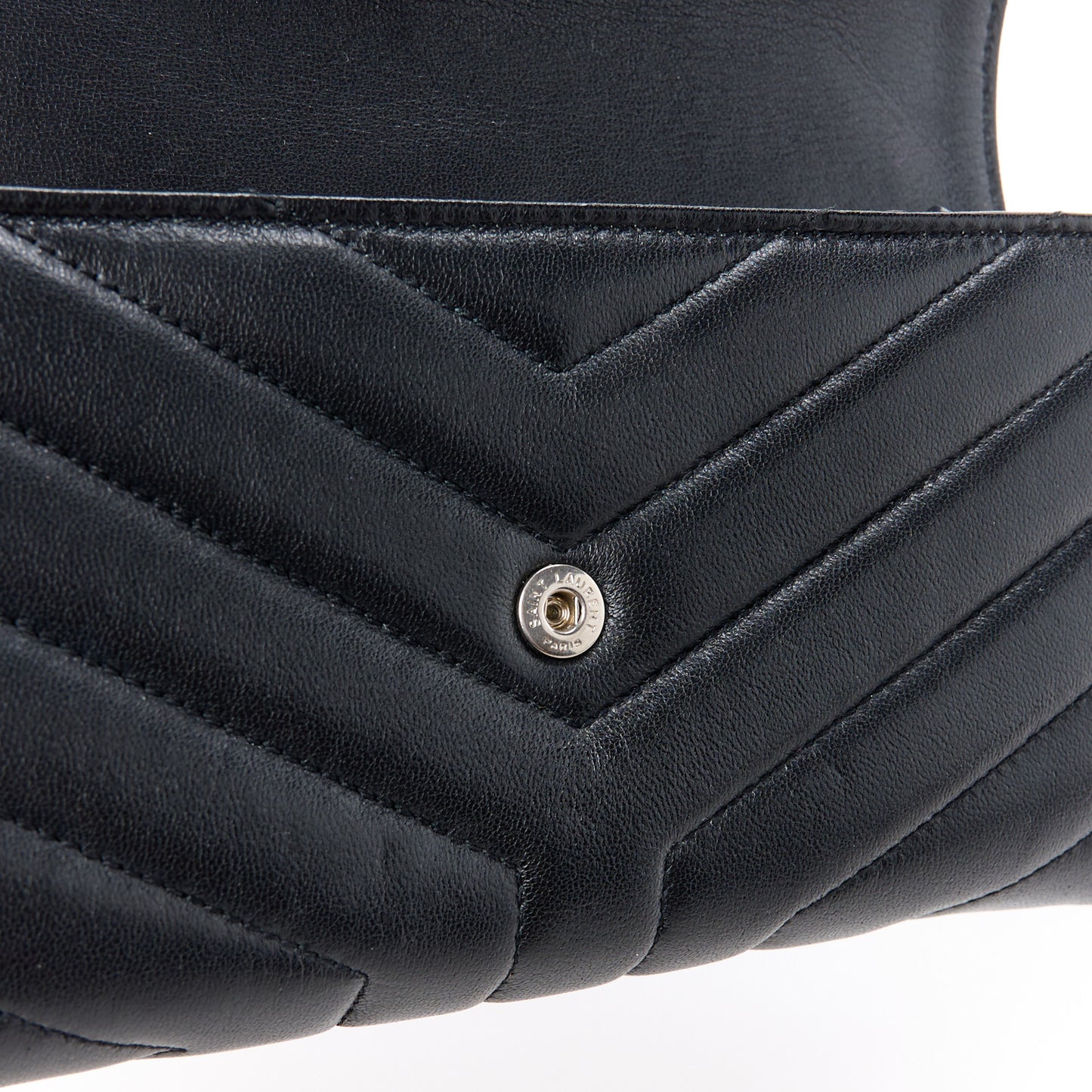 SAINT LAURENT Lambskin Y Quilted Monogram Large Loulou Flap Wallet Black