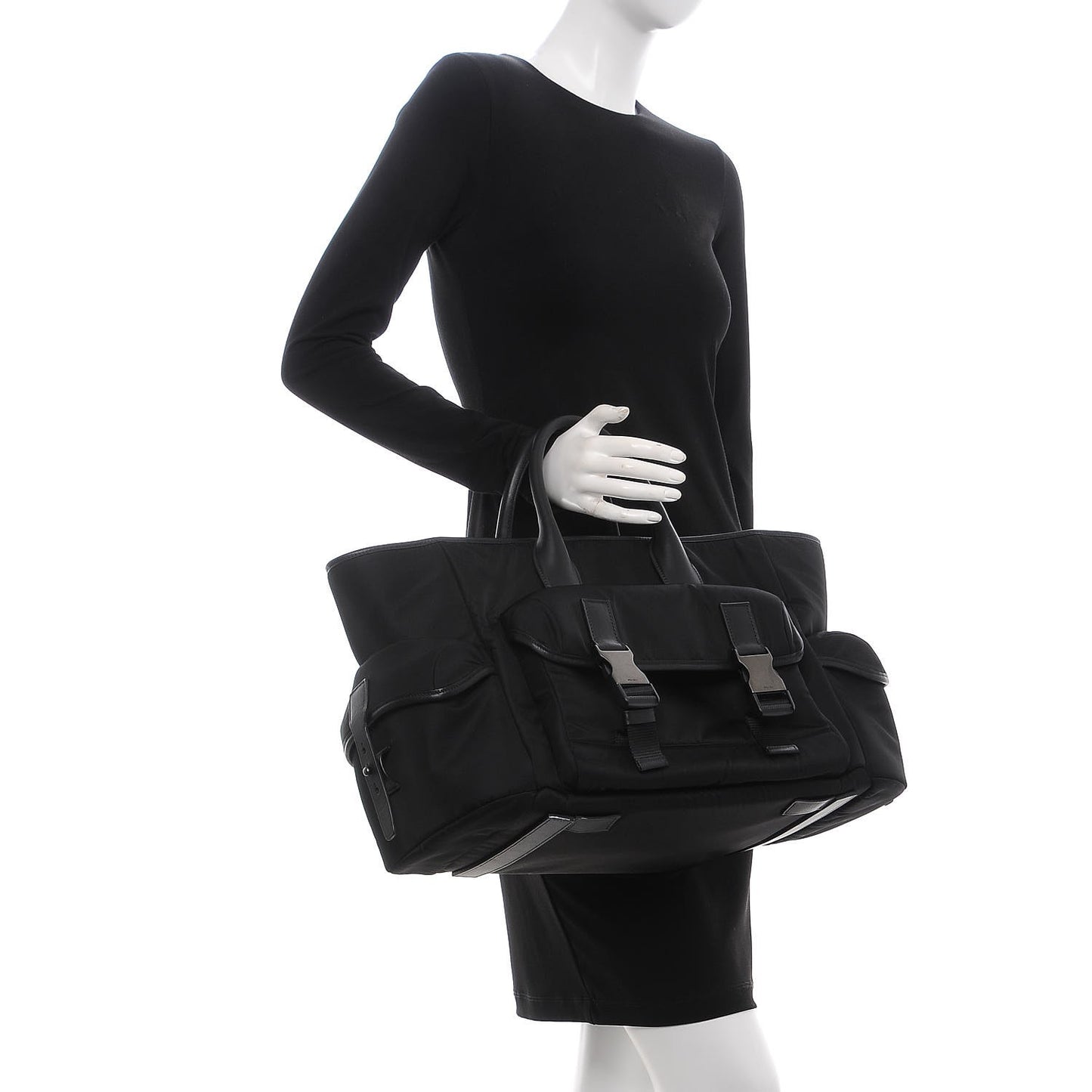 City Calf Tessuto Nylon Shopping Tote Black