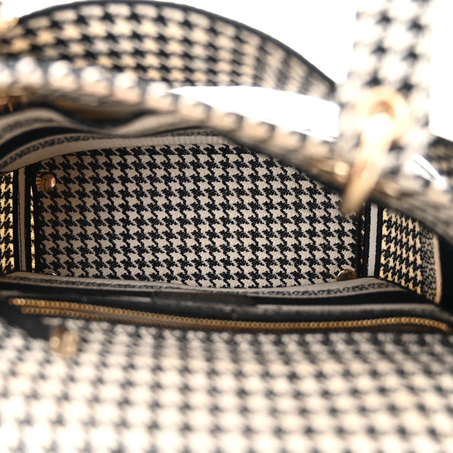 Canvas Houndstooth Embroidered Medium Lady D-Lite Black White