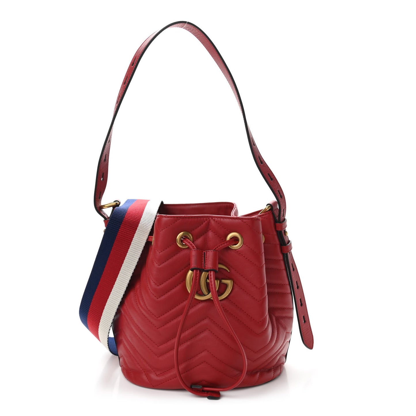 Calfskin Matelasse Sylvie Web GG Marmont Bucket Bag Hibiscus Red
