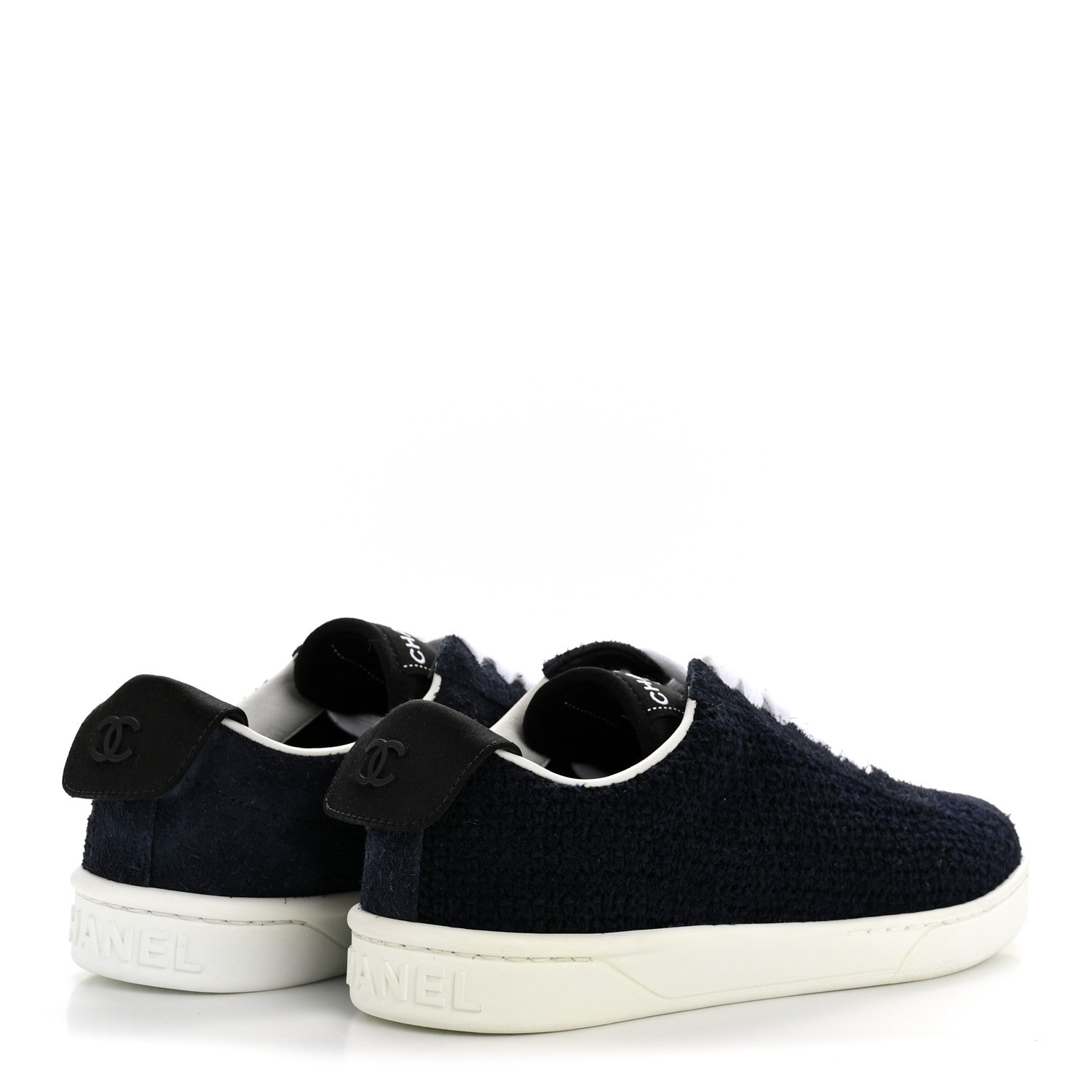 Chanel Tweed Suede Womens Sneakers 36.5 Navy 5 of 9
