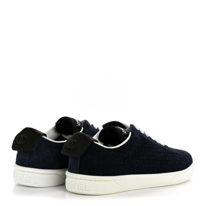 Chanel Tweed Suede Womens Sneakers 36.5 Navy 5 of 9