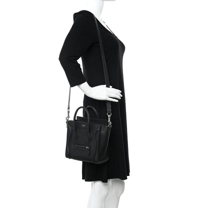 Celine Drummed Calfskin Nano Luggage Black 2 of 10