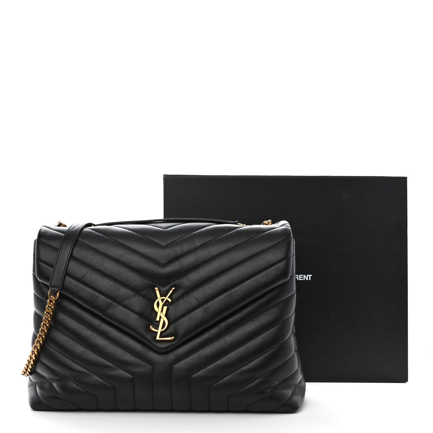 Calfskin Y Quilted Monogram Large Loulou Chain Satchel Black