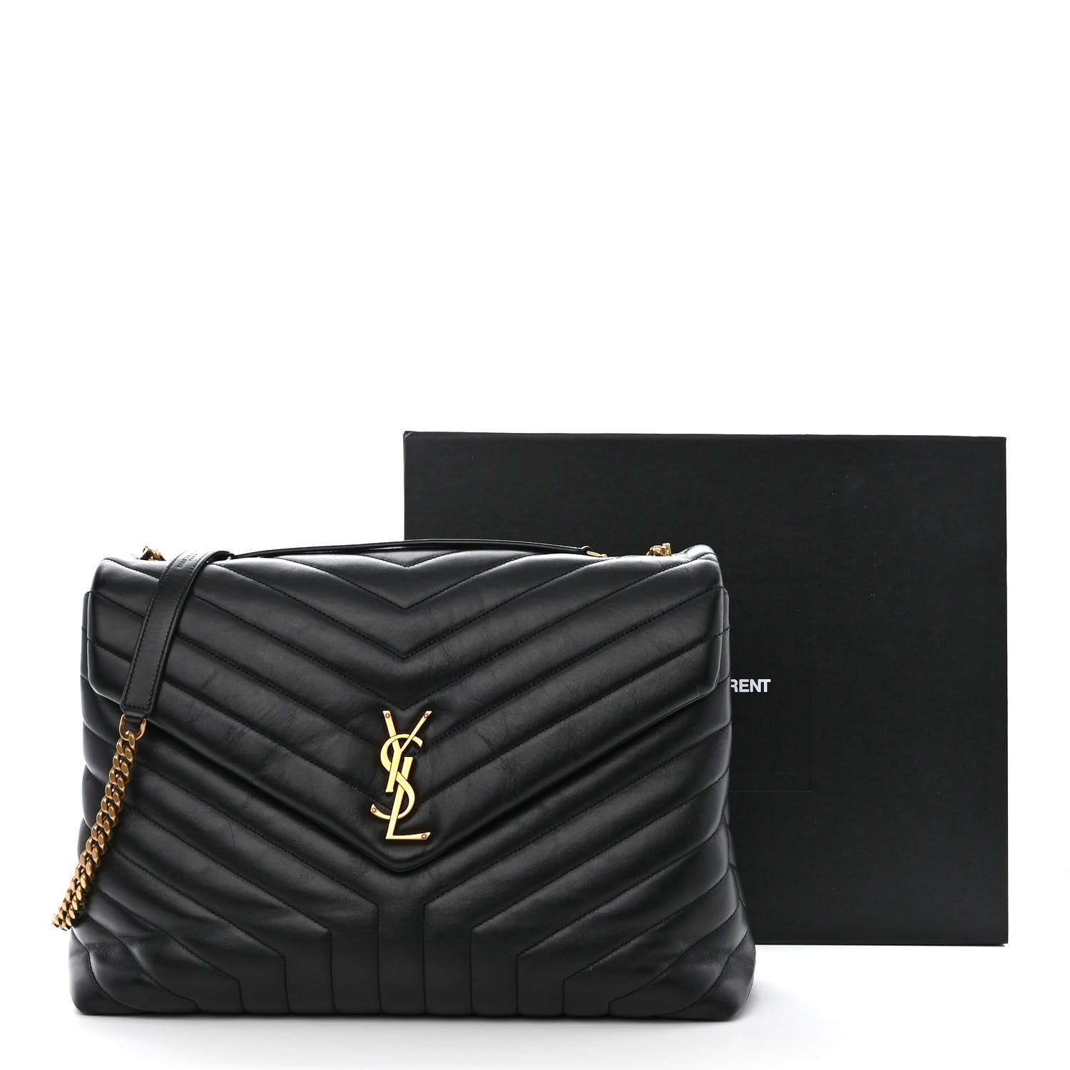 Saint Laurent Calfskin Y Quilted Monogram Large Loulou Chain Satchel Black 13 of 13