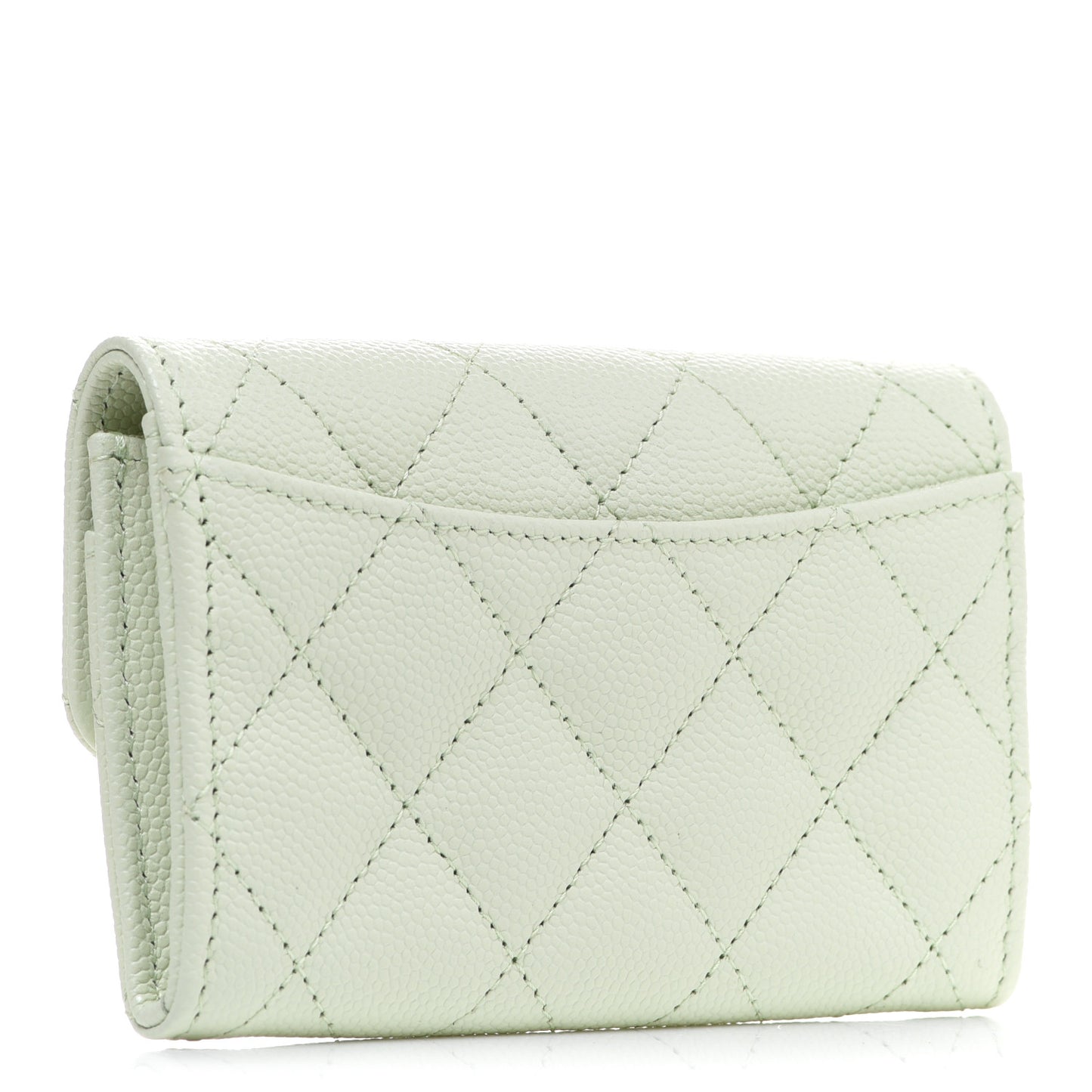 Caviar Quilted Flap Card Holder Wallet Light Green