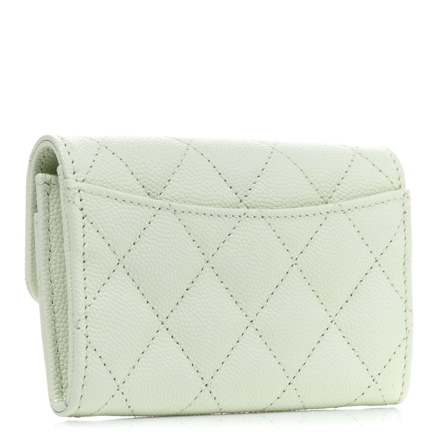 Chanel Caviar Quilted Flap Card Holder Wallet Light Green 3 of 10