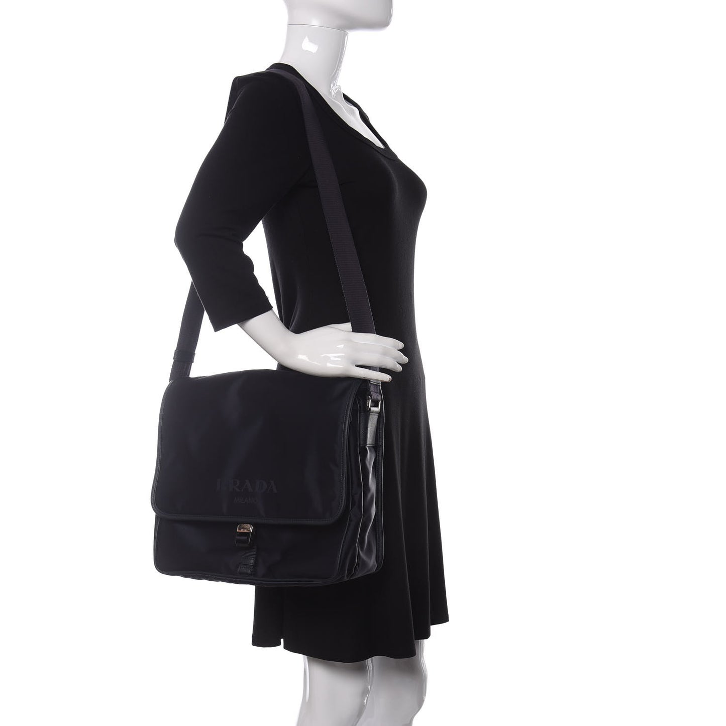 Tessuto Nylon Saffiano Logo Messenger Bag Black