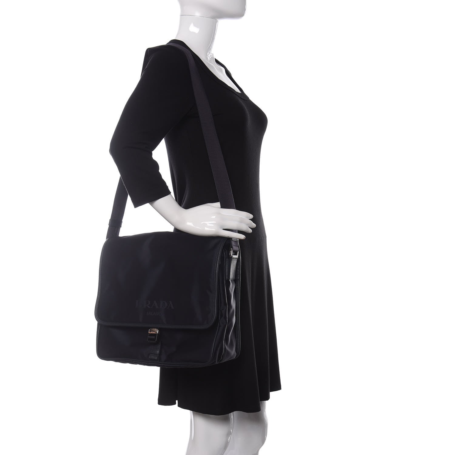 Prada Tessuto Nylon Saffiano Logo Messenger Bag Black 2 of 10