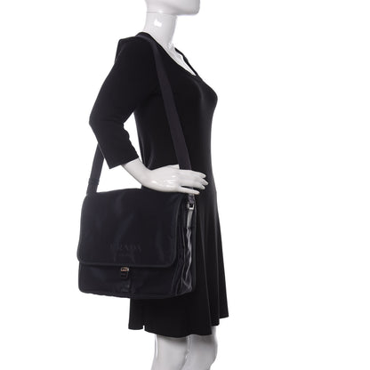 Prada Tessuto Nylon Saffiano Logo Messenger Bag Black 2 of 10
