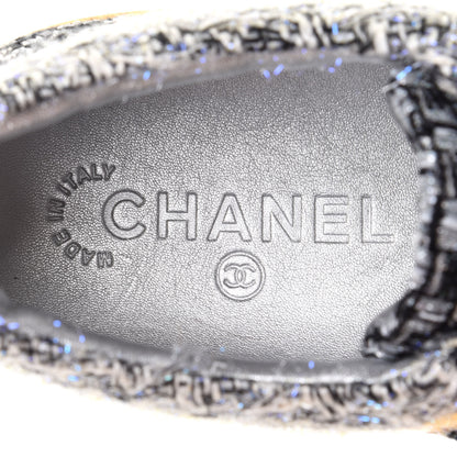 Chanel Tweed Lambskin Tennis Sneakers 41 41.5 Black White Argent 8 of 11