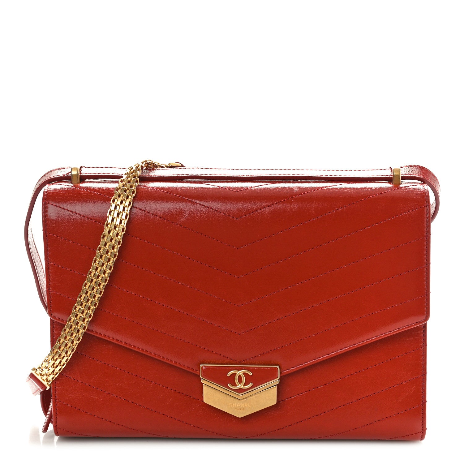 Chanel Calfskin Chevron Quilted Large Medal Flap Red 1 of 10