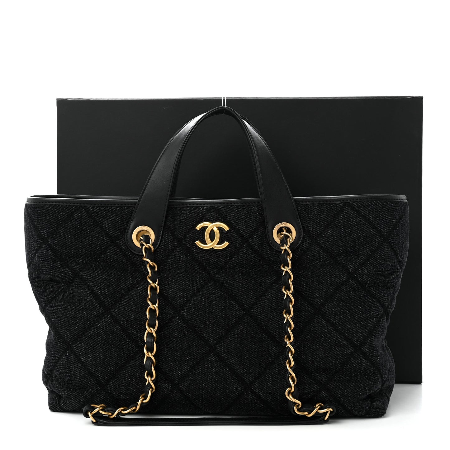 Denim Calfskin Quilted Small Deauville tote  Black