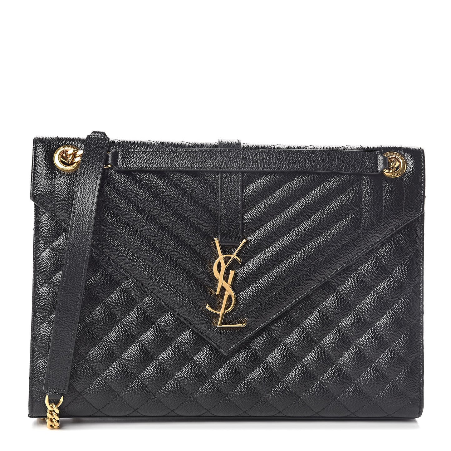 Grain De Poudre Textured Mixed Matelasse Large Triquilt Monogram Satchel Black