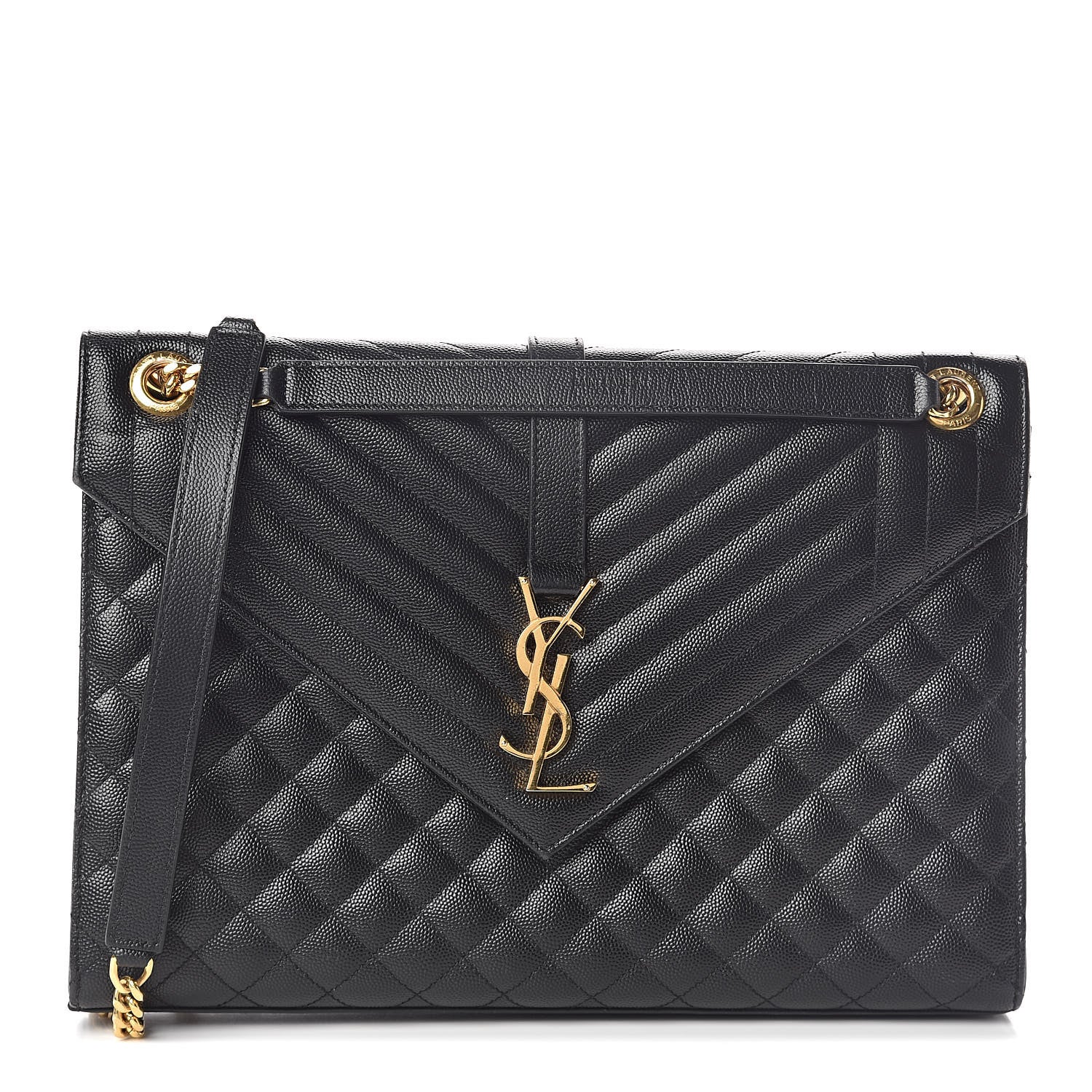 Saint Laurent Grain De Poudre Textured Mixed Matelasse Large Triquilt Monogram Satchel Black 1 of 10