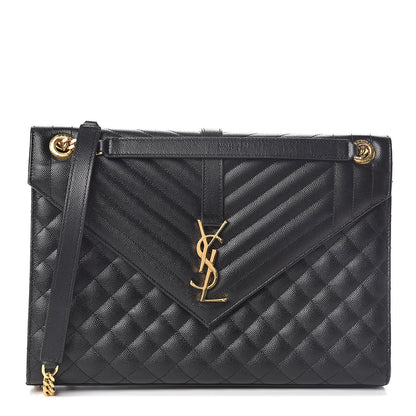 Saint Laurent Grain De Poudre Textured Mixed Matelasse Large Triquilt Monogram Satchel Black 1 of 10